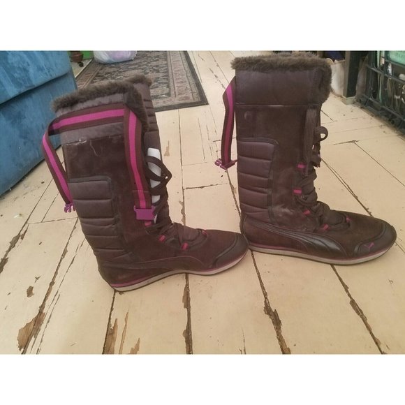 Puma womens boots size 10 lace up brown leather mid calf - Picture 1 of 6